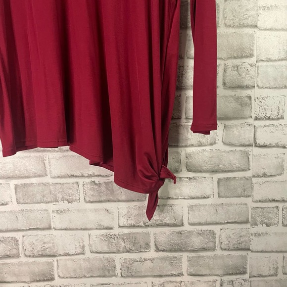 Chico’s Cranberry Burgundy Top T-Shirt 4 ( XXL ) V-Neck Asymmetrical Side Tie - Picture 4 of 13